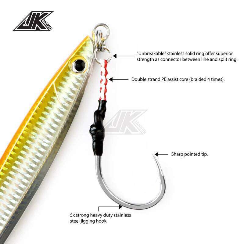 JK HVS Heavy Power Assist 7/0~13/0 Jigging Hooks Stainless Steel Lure Fishing Fishhook SaltwaterGame Catch Large Grouper 5X hook Z260128