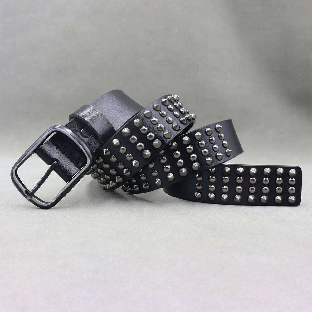 mens fashion punk hip hop rivets belts natural leather spikes studded belt women designer waistband pin buckle stylish strapon X260128