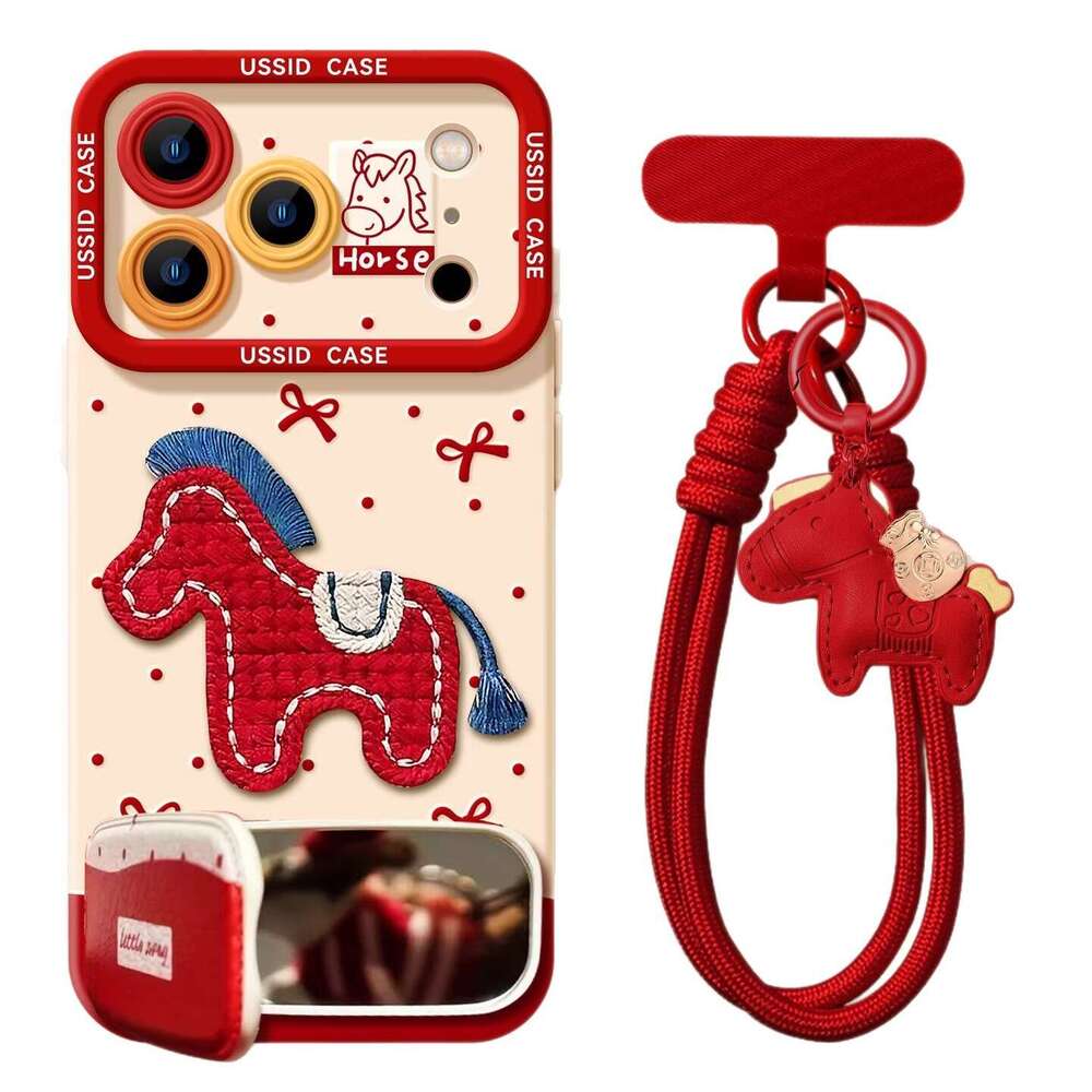 Embroidered 3D Pony for Apple 17pm New Year 16pro Red 15 Girls High Appearance 14 Soft Phone Case S260128