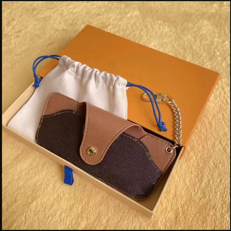Fashion Designer Sunglasses Bag brand unisex Men Women Leather Key Ring Bule Pink Brown Sunglasses Cases