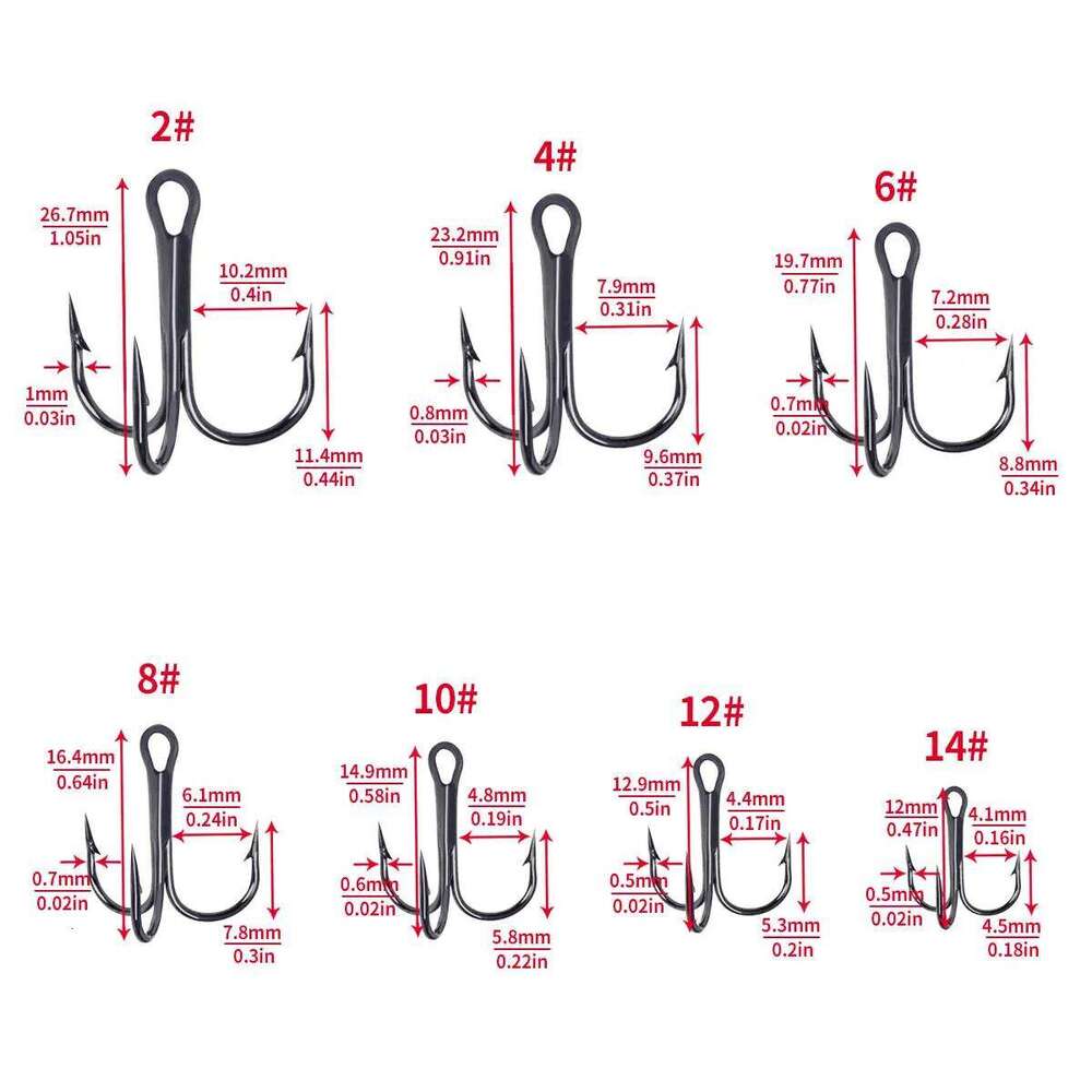 Hengjia 20pc High Carbon Steel Treble 2# 4# 6#8# 10# 12#14# Bent Triple Fishhooks Set Anchor Hooks For Sea Fishing Z260128