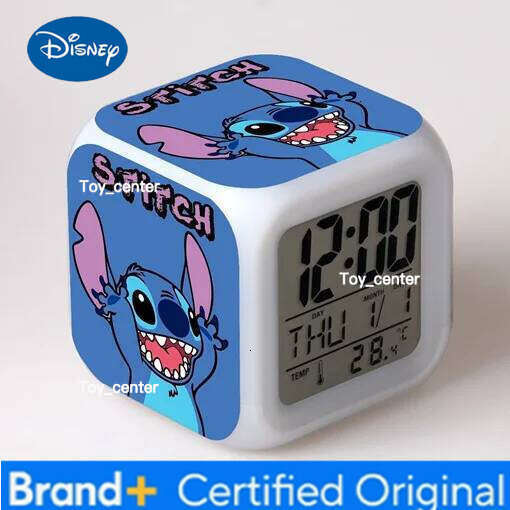 Disney Cartoon Lilo & Anime Kawaii Stitch Toys Colorful Color Change Square Alarm Clock Kids Christmas Gift H260128