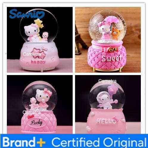 Sanrio Crystal Ball Cartoon Kitty Lovers Birthady Gifts Glowing Snowflakes Music Box Home Decoration Desktop Ornament H26012811