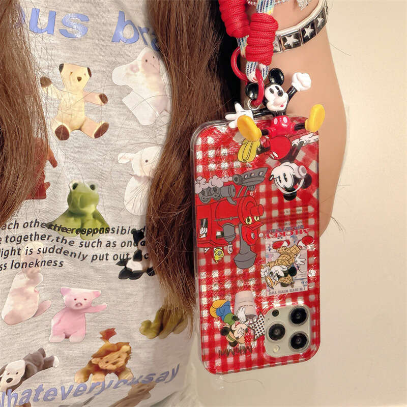 Compatible with Apple 14 Max Phone Case iPhone 15 Cute Red Plaid Mickey Mouse 16 Pro Niche New S260128