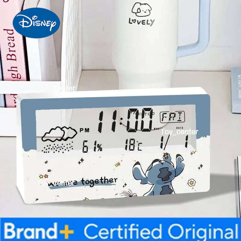 Disney Stitch Thermo-Hygrometer Clock Temperature Humidity Electronic Alarm Desk Decoration Living Room Bedroom Clocks H26012811