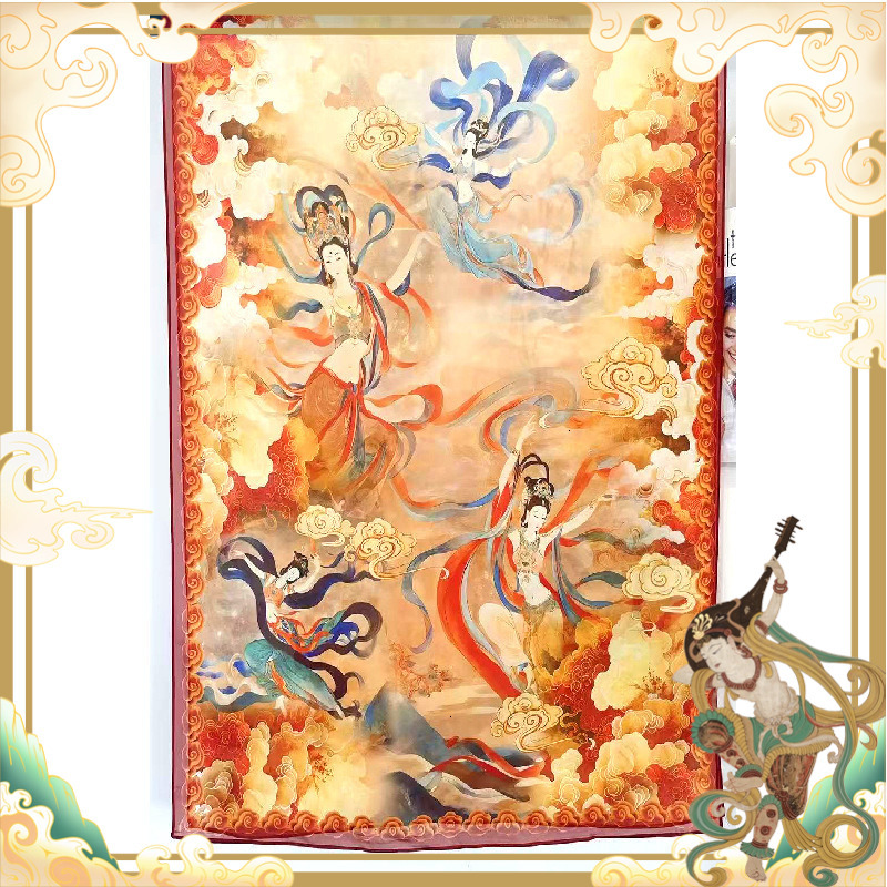 Dunhuang Elegant Cultural Creative Xiangyun Silk Cut Flower Strip High-end Shawl for Women Summer Thin Long Scarf Beach ddmynov