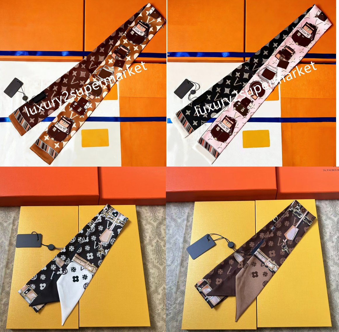 Designer Letters Print Silk Scarf Twilly Bandanas Headband Women Hairband Bandeau Long Handle Bag Scarves Paris Shoulder Tote Luggage Ribbon Head Wraps