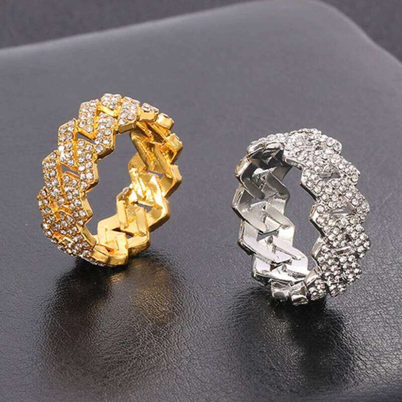 Iced Out Cuban Link Chain Ring for Men and Women, Gold Plated Bling, CZ Simulated Zircon, Hip Hop, Personalized Fashion XJ260127