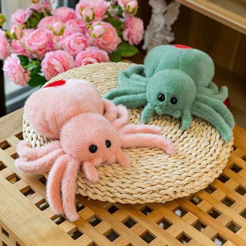 -Simulation Black Jumping Spider Crawling Pet Reptile Plush Toy Super Cute Doll Y260128