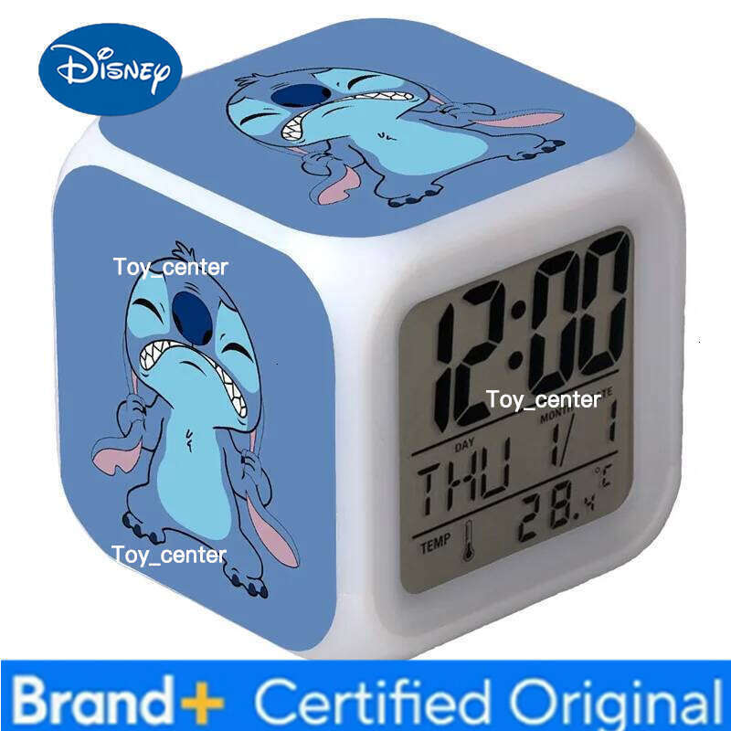 Disney New Cartoon Lilo & Anime Stitch Children's Toys Colorful Color Change Square Alarm Clock Kids Christmas Gift H260128