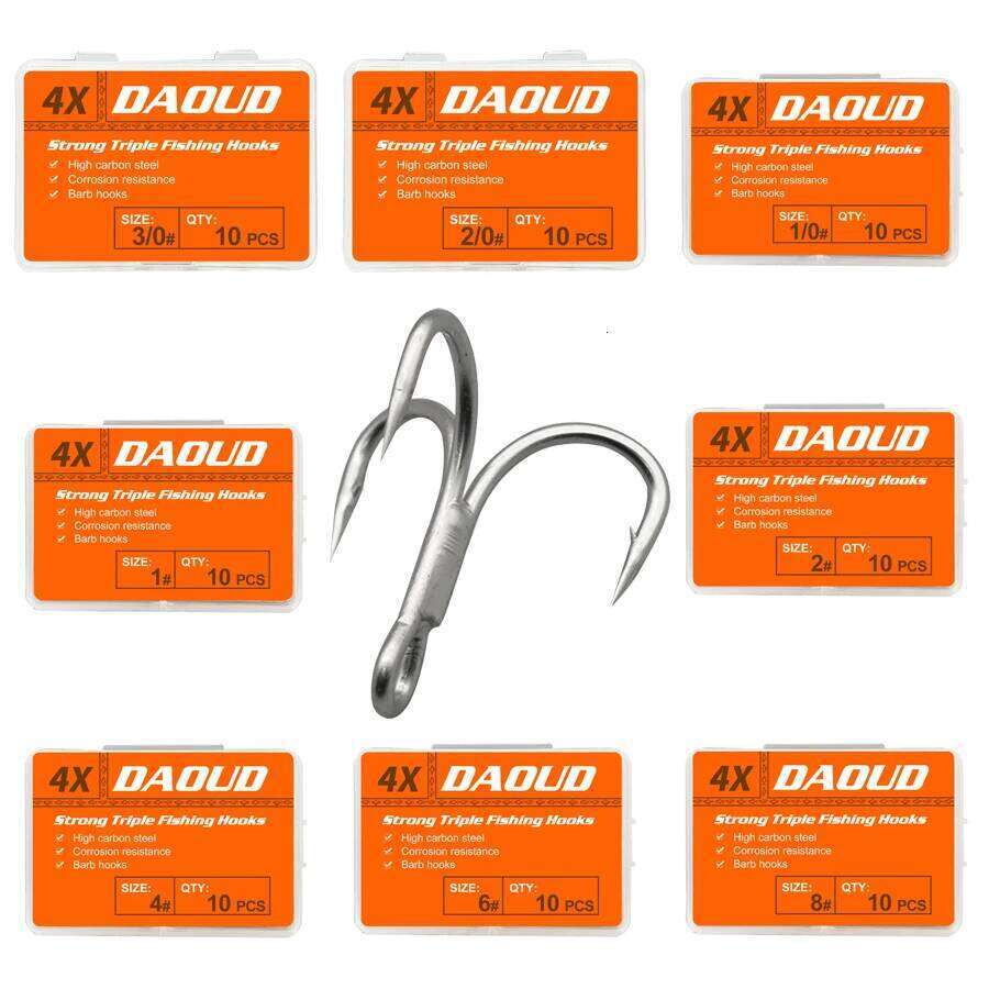 4x Strong Treble 10Pcs Saltwater Carbon Steel Fishhooks High Strength Hooks Fishing Tackle 8#-3/0# Z260128