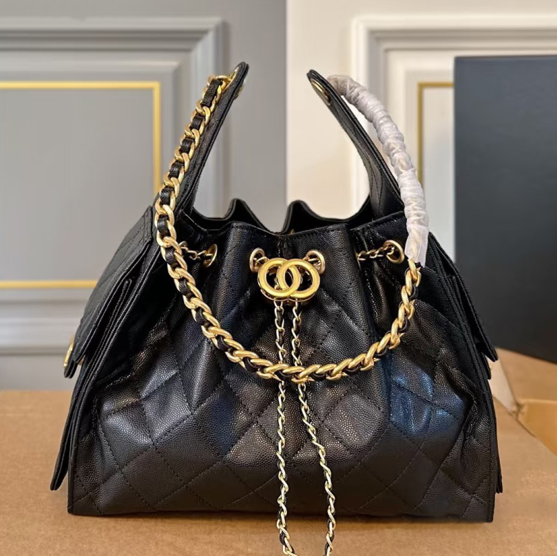 Designer bag 25 bag shoulder bag tote bag genuine leather black gold cowhide drawstring bag hobo armpit bag diamond grid chain single shoulder playful leather bag