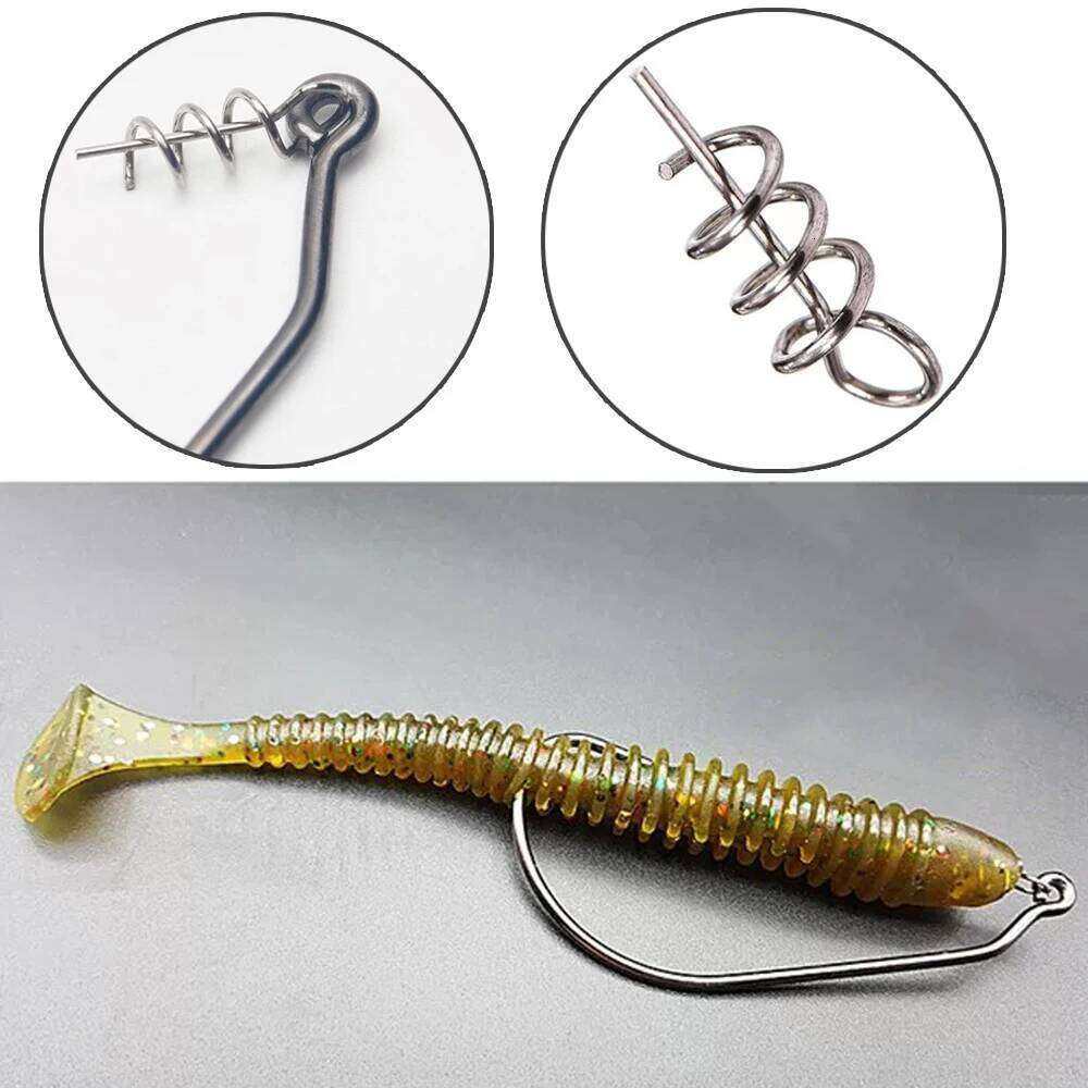 20PCS Screw Lock Hook 1# 9/0# Offset Worm Hooks with Spring Twist Pin Sharp Crank for Soft Lure Fishing Spring-lock Fishhook Z260128