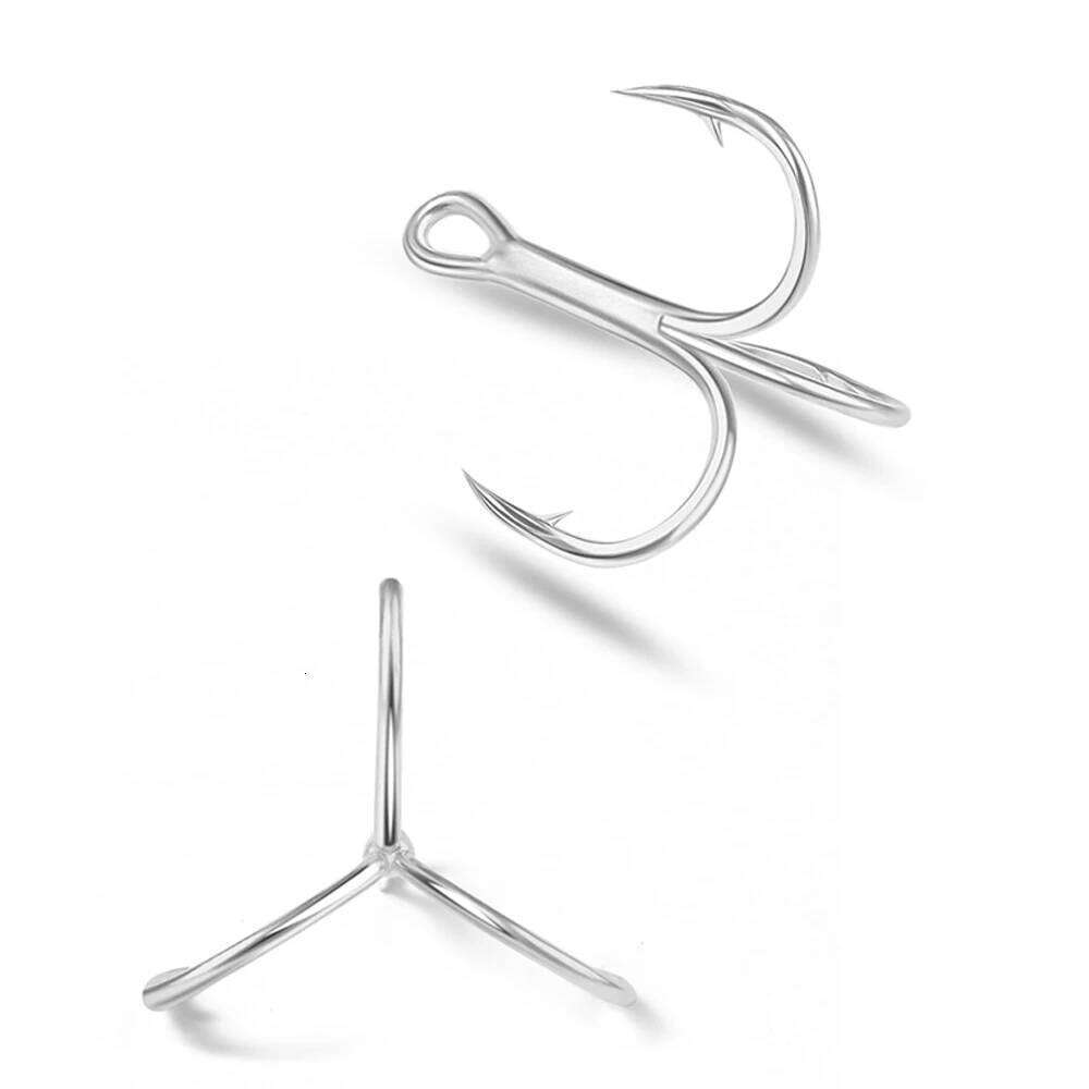 PROBEROS 50PCS Saltwater Fishing Hook 14#-3/0# Anti-rusty Treble HooksTin Color Fishhooks 3X High-Carbon Steel High Strength Z260128