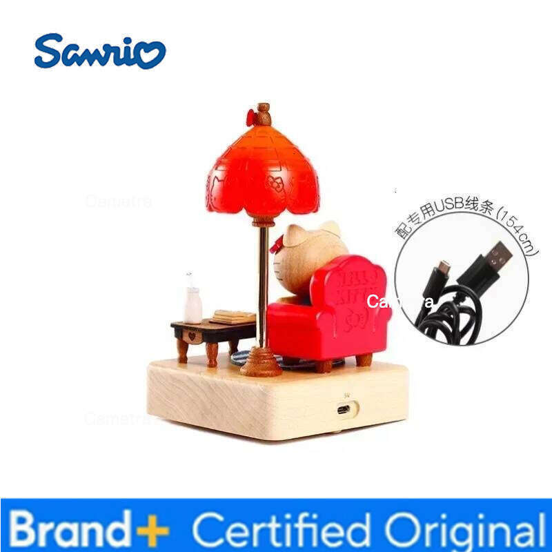 Sanrio Anime Character Hello Kitty Night Light Solid Wood Fun USB Charging Port Desktop Model Decoration Children Birthday Gifts H260128