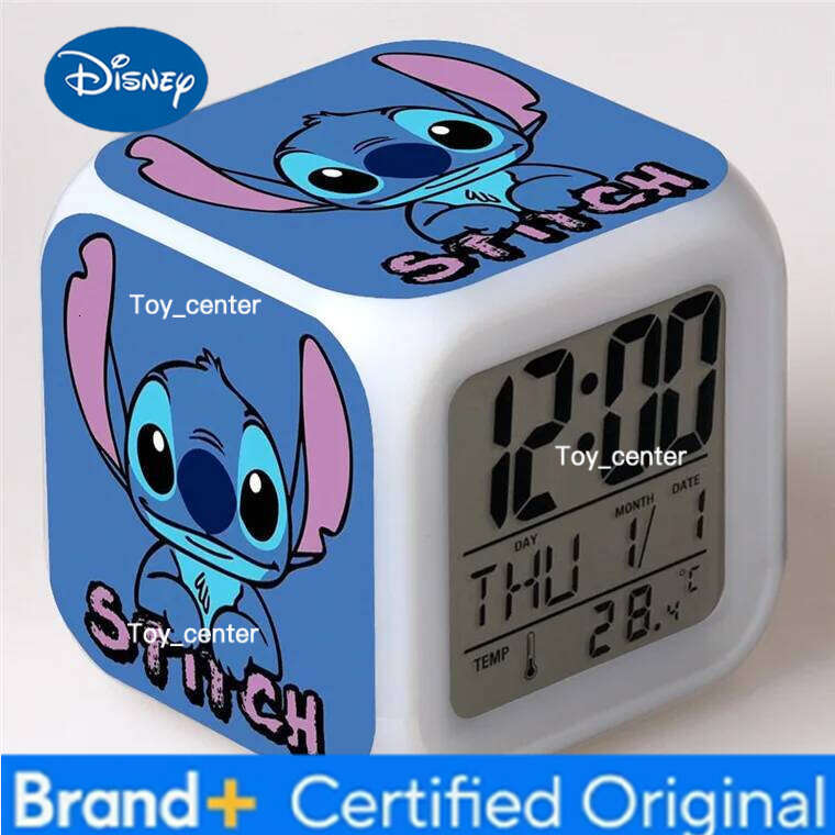 Disney Cartoon Lilo & Anime Kawaii Stitch Toys Colorful Color Change Square Alarm Clock Kids Christmas Gift H260128
