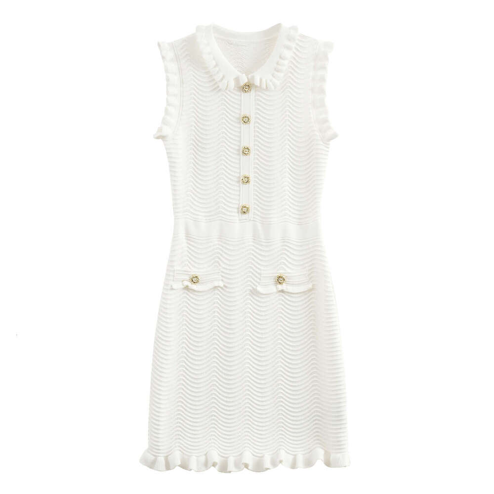 2026 New Summer Sleeveless Wave Pattern French Ruffle Doll Neck Mermaid Knitted Women's Tank Top