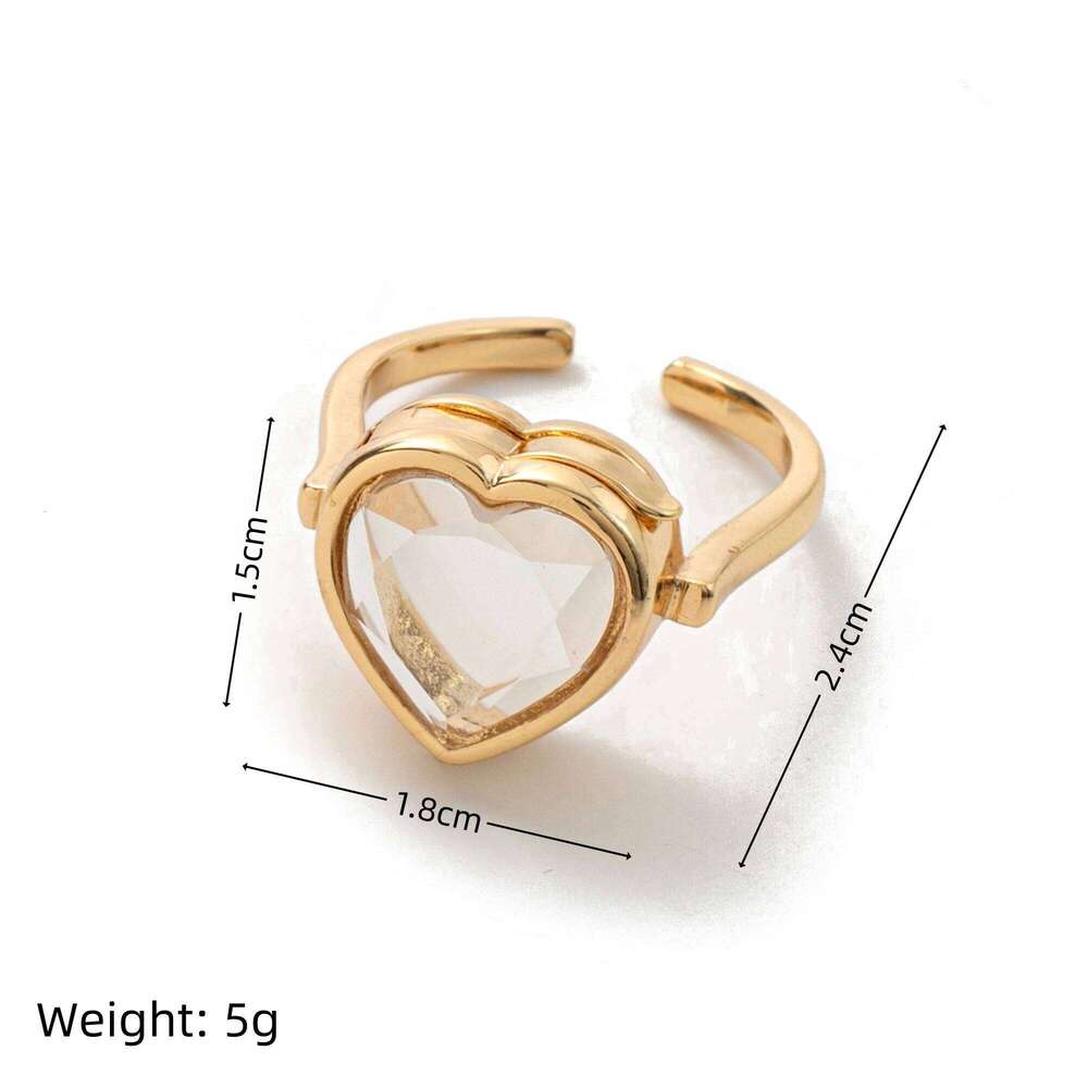 Hot selling heart-shaped circular box ring that can be opened DIY colorful zircon accessories gold-plated XJ260127