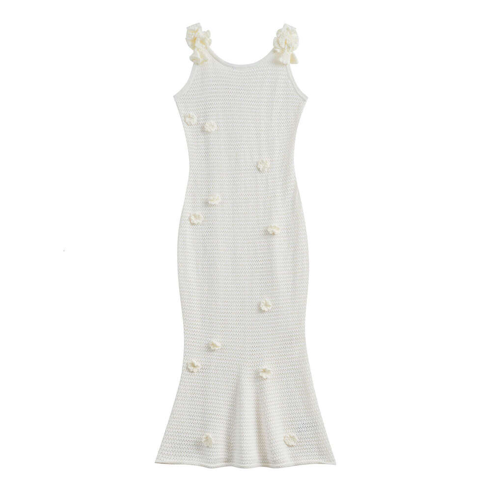 2026 new slim fit elegant heavy-duty crochet 3D flower knitted mermaid dress