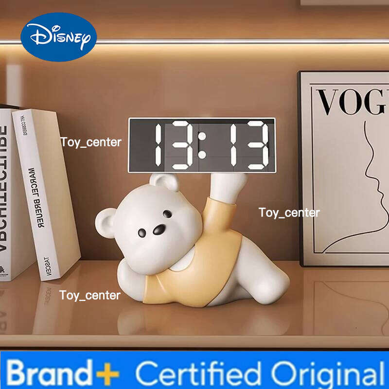 Disney Home Decor Creative Alarm Clock Bear Statue Desktop Ornaments Bedroom Luminous Animal Sculpture Art Ornament Cute Birthday Gift H260128