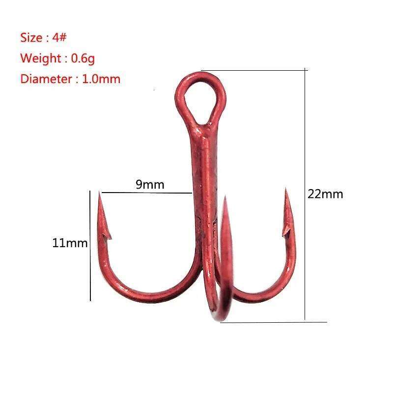 OUTKIT 20PCS/lot High Carbon Steel Treble Fishing Hooks Red Hard Round Bent Triple Artificial Lure Fishhooks Size 4 6 8 10 Z260128