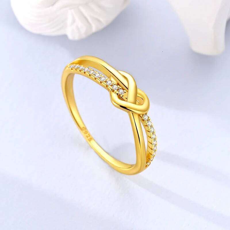 S925 Sterling Silver Golden Love Knot for Women Finger Ring Personality Jewelry Party Trendy Gifts XJ260127