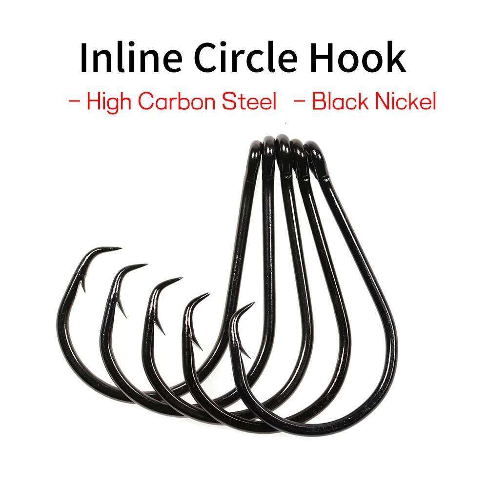 Elllv 20pcs Saltwater Fishing Inline Circle Hook Black Nickel Strong Fishhook 1 1/0 2/0 3/0 4/0 5/0 6/0 7/0 8/0 9/0 10/0 Z260128