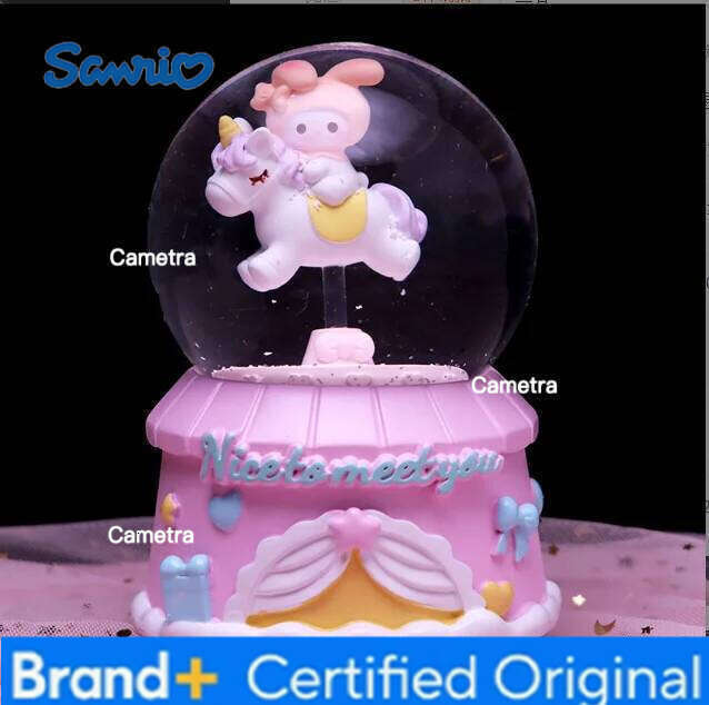 Sanrio Crystal Ball Cartoon Melody Lovers Birthady Gifts Glowing Snowflakes Music Box Home Decoration Desktop Ornament H260128