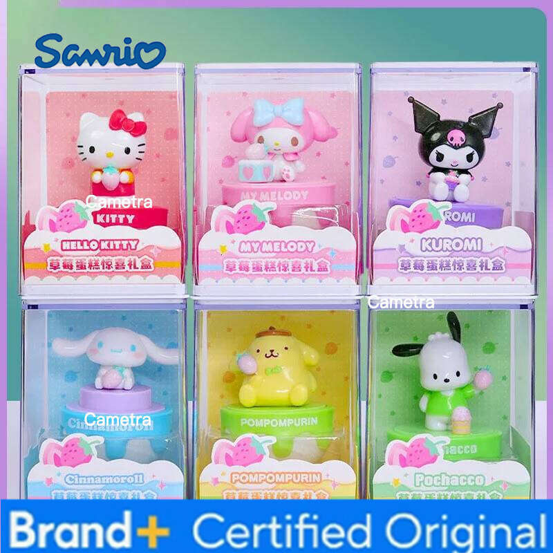 Sanrio Kawaii Figures Toy Strawberry Hello Kitty My Melody Kuromi Anime Model Ornaments Collection Toys Birthday Gifts H260128