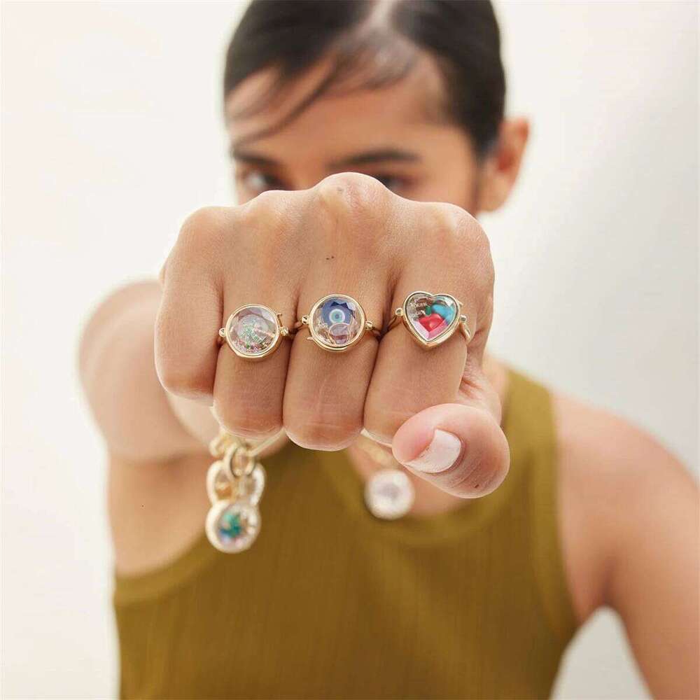 Hot selling heart-shaped circular box ring that can be opened DIY colorful zircon accessories gold-plated XJ260127