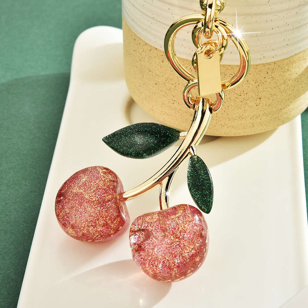 Keychain Crystal Red Cherry with Metallic Accents for Bag and Car Key Accessories Daily Use Gift High Quality Texture