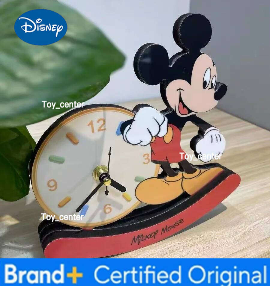 Disney Wooden Mickey Mouse Desktop Clock Ornament Action figure Creative alarm clock toys collection model room decoration kids gift H260128