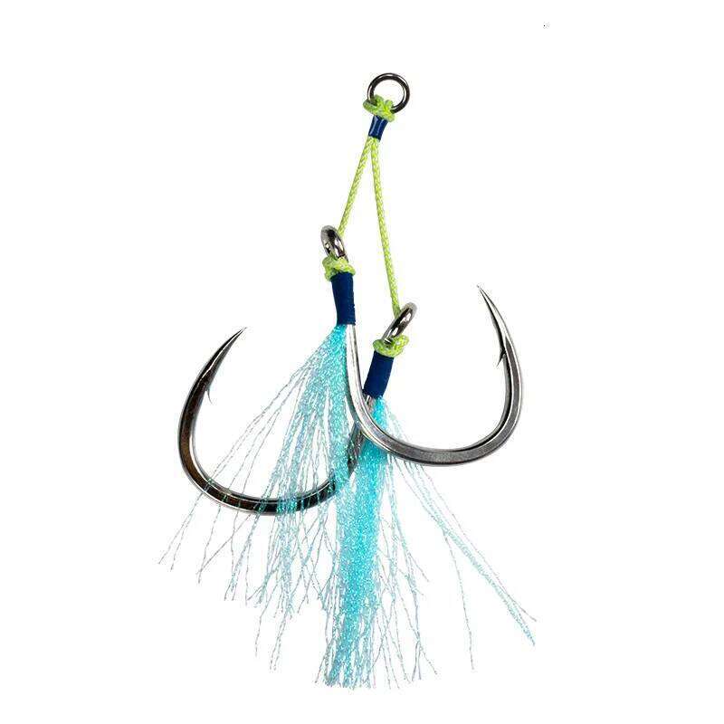 BKK 8062 High Carbon Steel Fishing Cast Jigs Assist Hook Barbed Double Jig Hooks UV Glow Thread Feather Fishhook Z260128