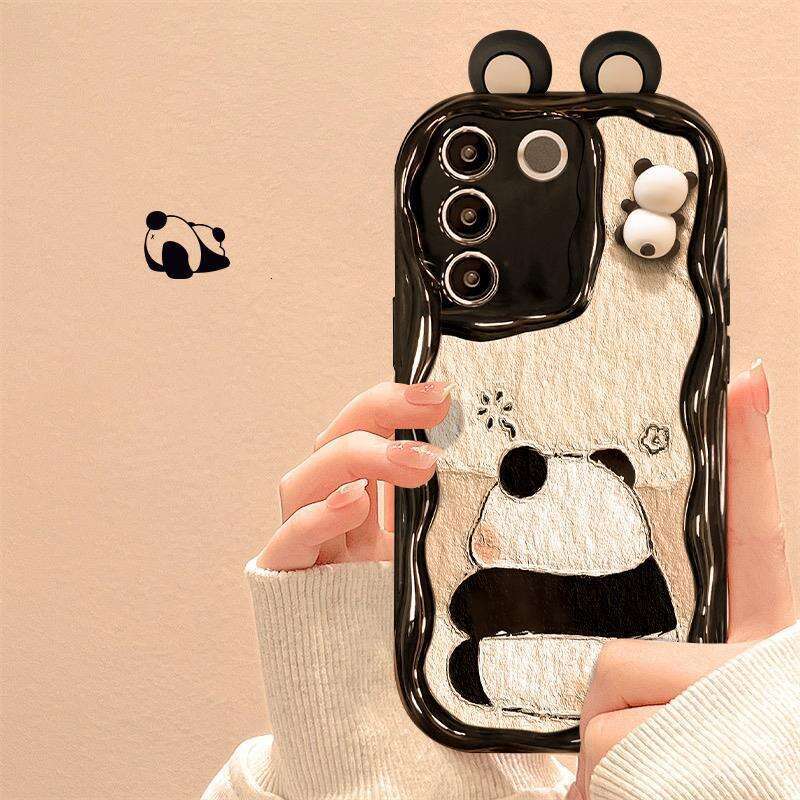 Suitable for Vivo S16 Phone X90/80 Silicone Full Cover Y31s/77 Cute 3D Panda Plush Protective Case S260128