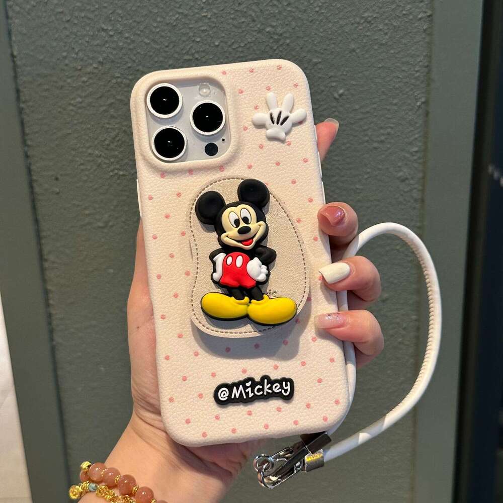 Plain Leather Mickey Pendant Hand Strap Compatible with Apple 17 Max/15 Pro Phone Case 13/12 New Model 11 S260128