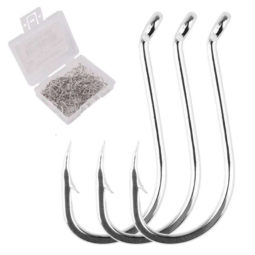 100pc / Box Stainless Steel Octopus Fishhook Sea Fishing Hooks 1#-10# Barbed Ringed Long Shank Saltwater Jigging Hook Japan Z260128