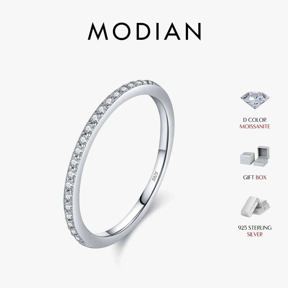 MODIAN 925 Sterling Silver Round Moissanite Stackable Slim Eternity Band Rings For Women Fine Jewelry Accessories XJ260127