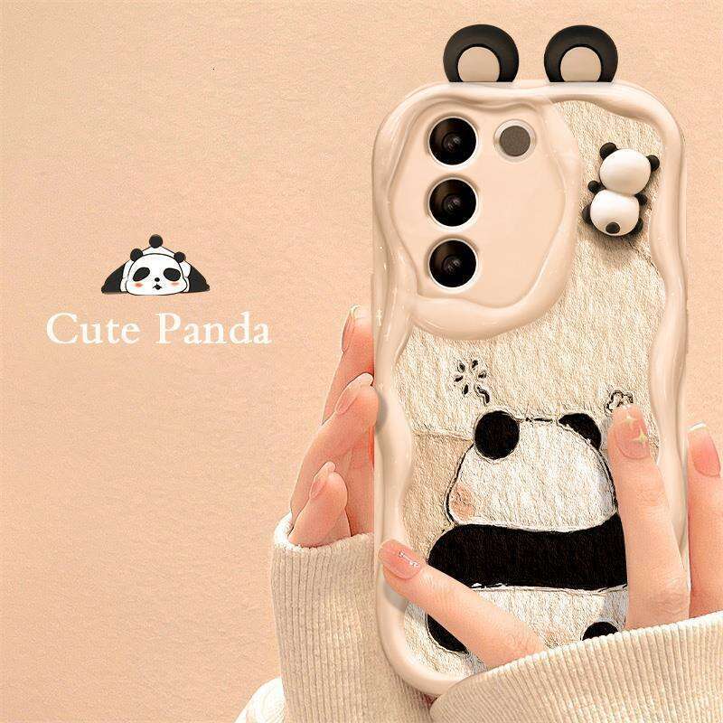 Suitable for Vivo S16 Phone X90/80 Silicone Full Cover Y31s/77 Cute 3D Panda Plush Protective Case S260128