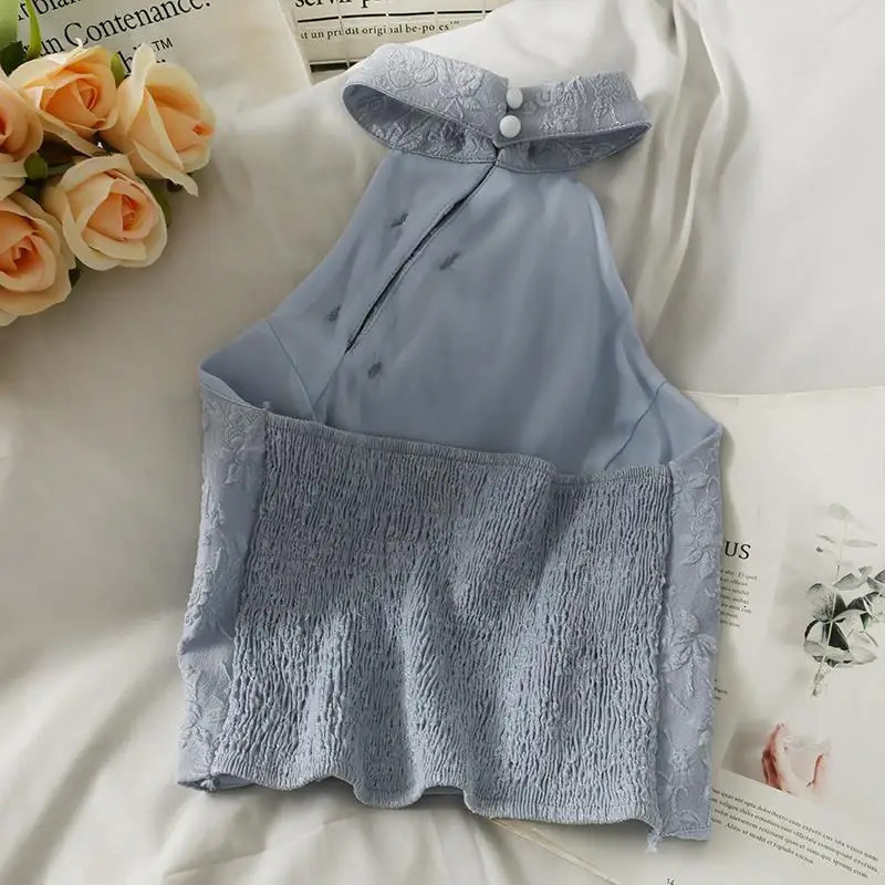 Backless Halter Tanks Women Chinese Style Elegant Irregular Crop Tops Vintage Summer Fashion Gentle Ladies Aesthetic Clothing 260128 - view 5