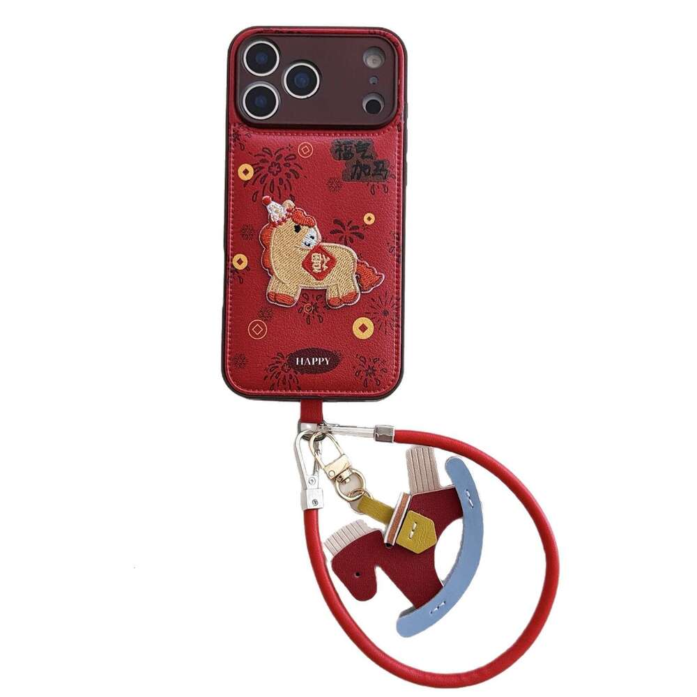 Embroidered Pendant Compatible with iPhone 17 Pro Max Horse Year Phone Case New 16/15 Bulge 14/13 Niche S260128