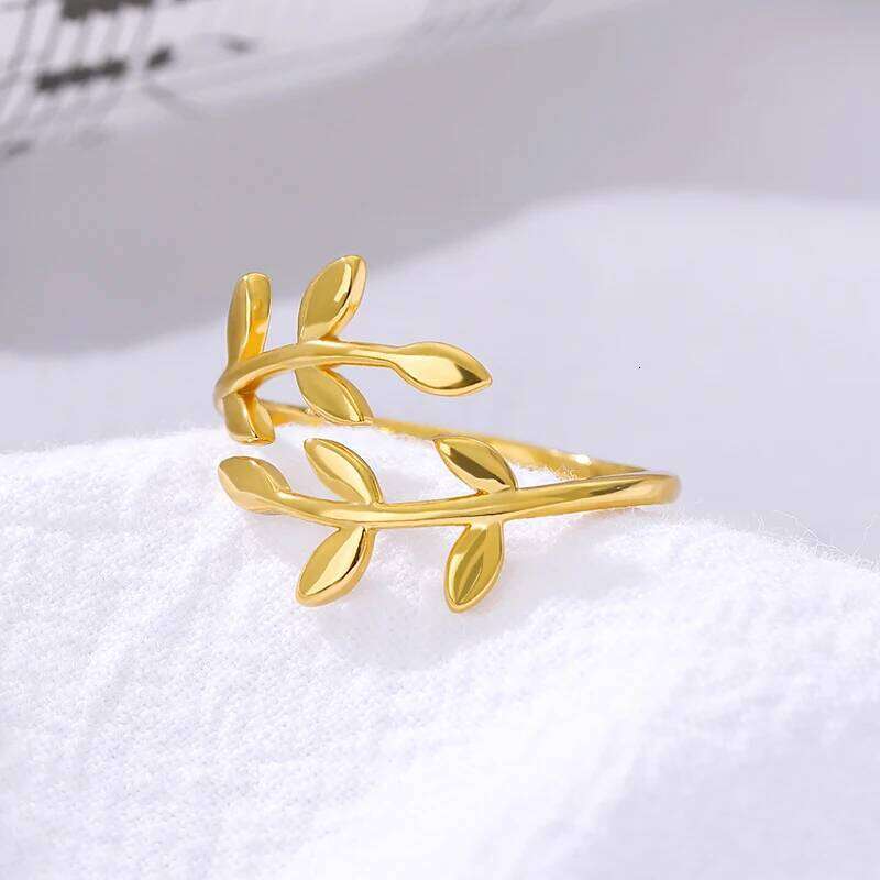 Olive Leaves Rings For Women Open Adjustable Gold Color Stainless Steel Ring Couple Wedding Band Jewelry free shipping item 2024 XJ260127