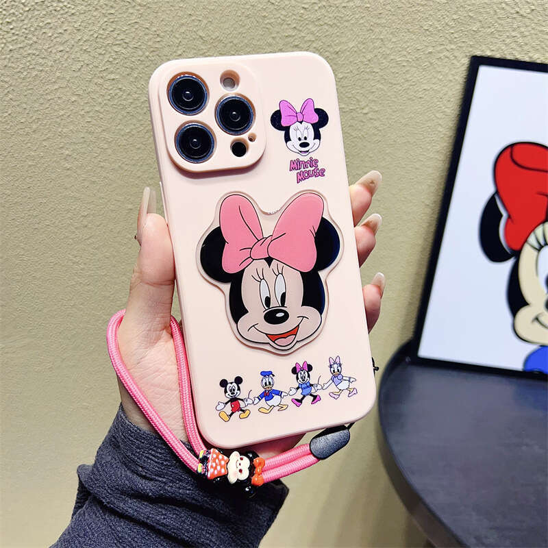 Compatible with Apple 16 Pro Max Phone Case iPhone 15 Cartoon Mickey 17m Ni11 3D Lanyard 14 Full Coverage S260128