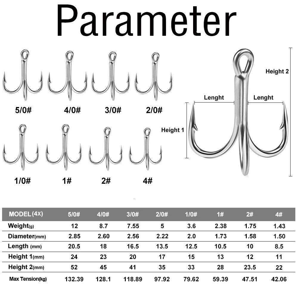 4x Strong Treble 10Pcs 4#-5/0# Saltwater Carbon Steel Fishhooks High Strength Hooks Fishing Tackle Z260128