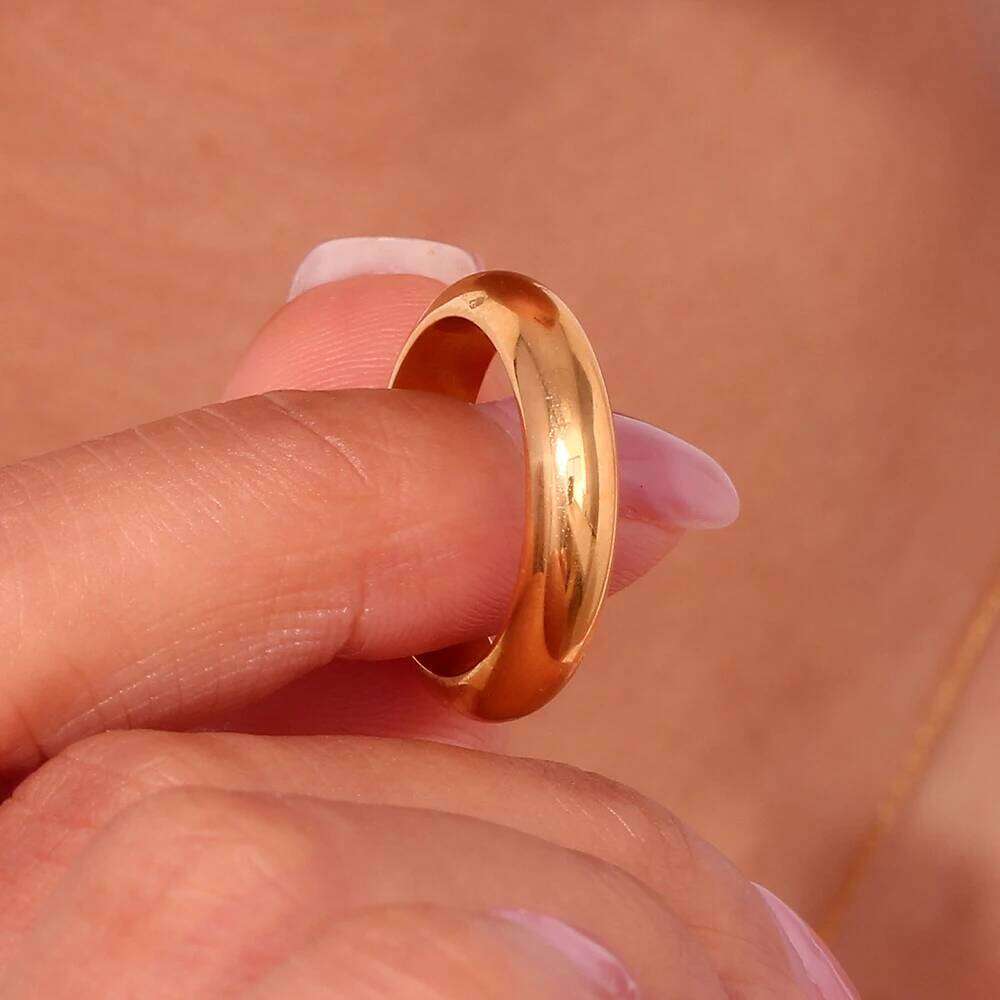 E.B.belle Waterproof Gold Plated Silver Color Minimalist Basic Thick Plain Loop Circle Stainless Steel Rings For Women XJ260127