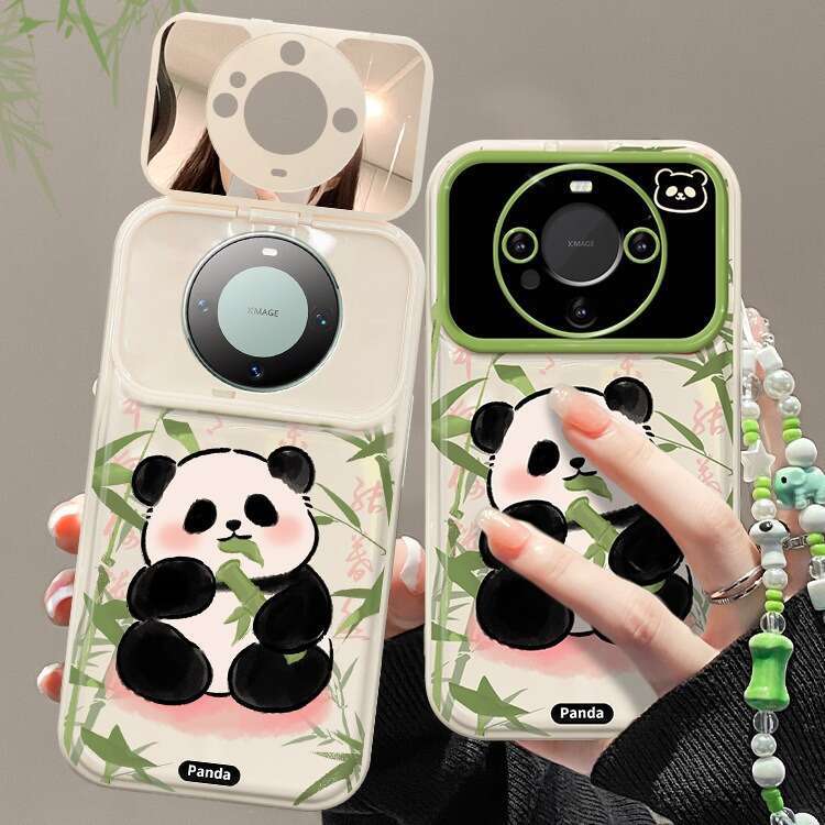 Compatible with Huawei Mate60 Phone Case Vivo S17 Bamboo Forest Panda Chain Oppo Flip Cover Mirror Xiaomi 14 Pro S260128