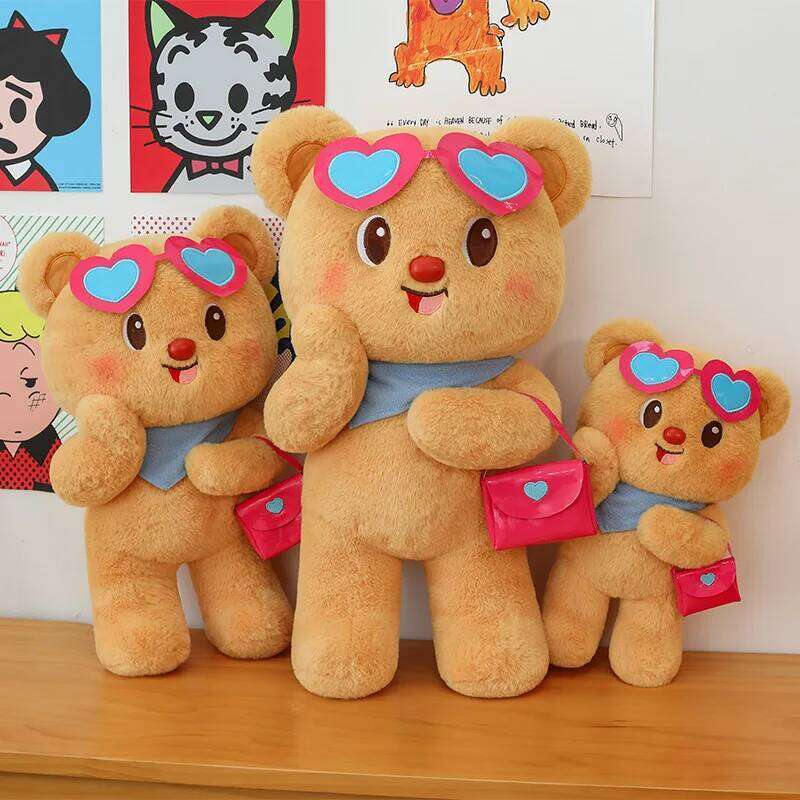 1pc 35cm/13.77in Cute shoulder butter plush toy new sunglasses bear cartoon doll children's soothing pillow gift Y260128