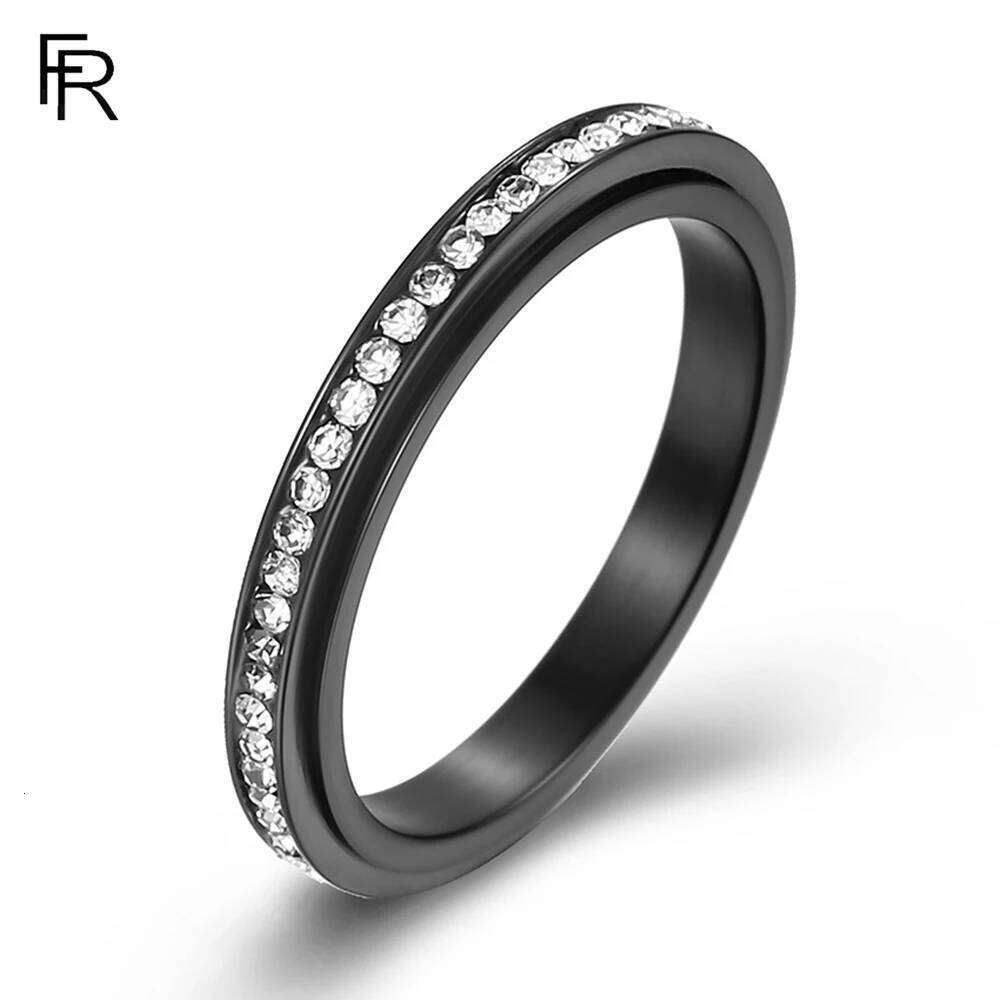 Simple 3mm Plain Inlaid Set Drill Rotatable Titanium Steel Women's Rings Light Luxury Stacking Decompression Ring XJ260127