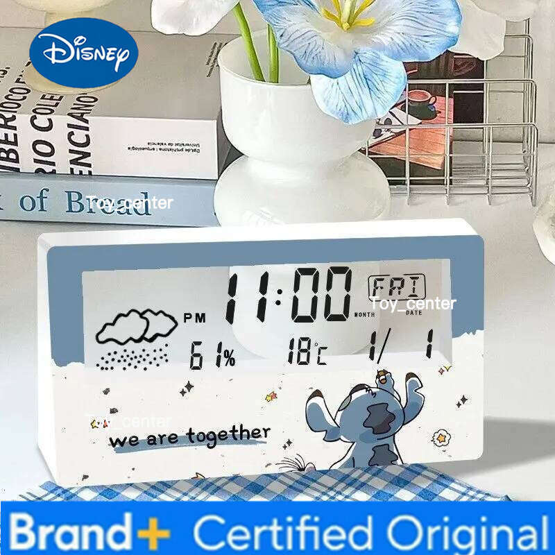 Disney Stitch Thermo-Hygrometer Clock Temperature Humidity Electronic Alarm Desk Decoration Living Room Bedroom Clocks H2601281