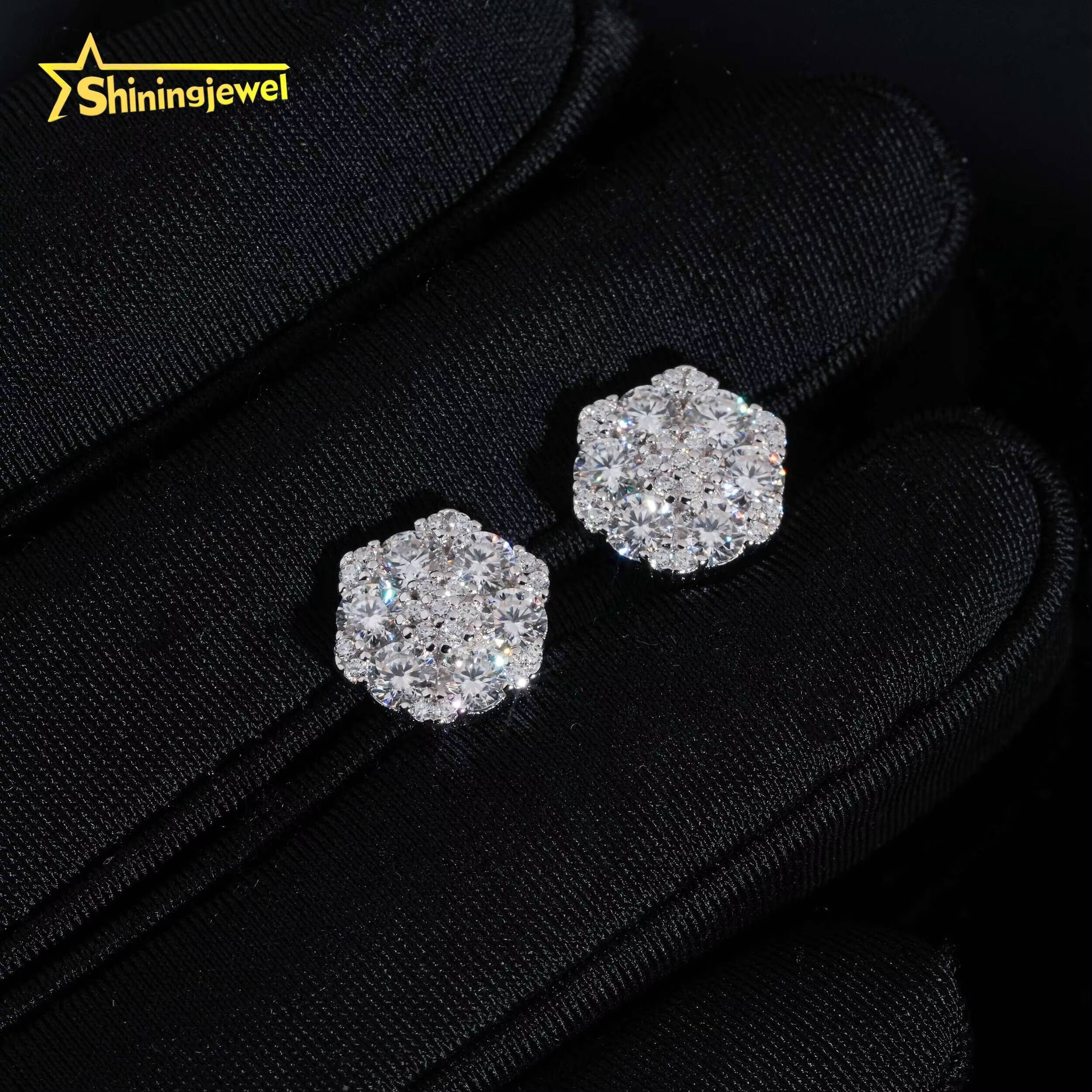 GRA Certificated Factory Price Iced Out 925 Silver Screw Back Stud Moissanite Diamond Earrings
