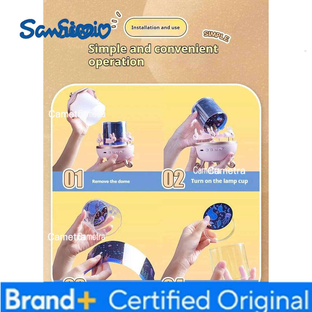 Sanrio Cartoon Rabbit Projection Bedside USB Charging Rotate Projector Night Light with Speaker for Home Room Decor Kids Gifts H260128